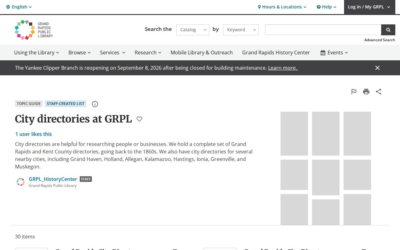 Grand Rapids city directory list and microfilm notes at GRPL