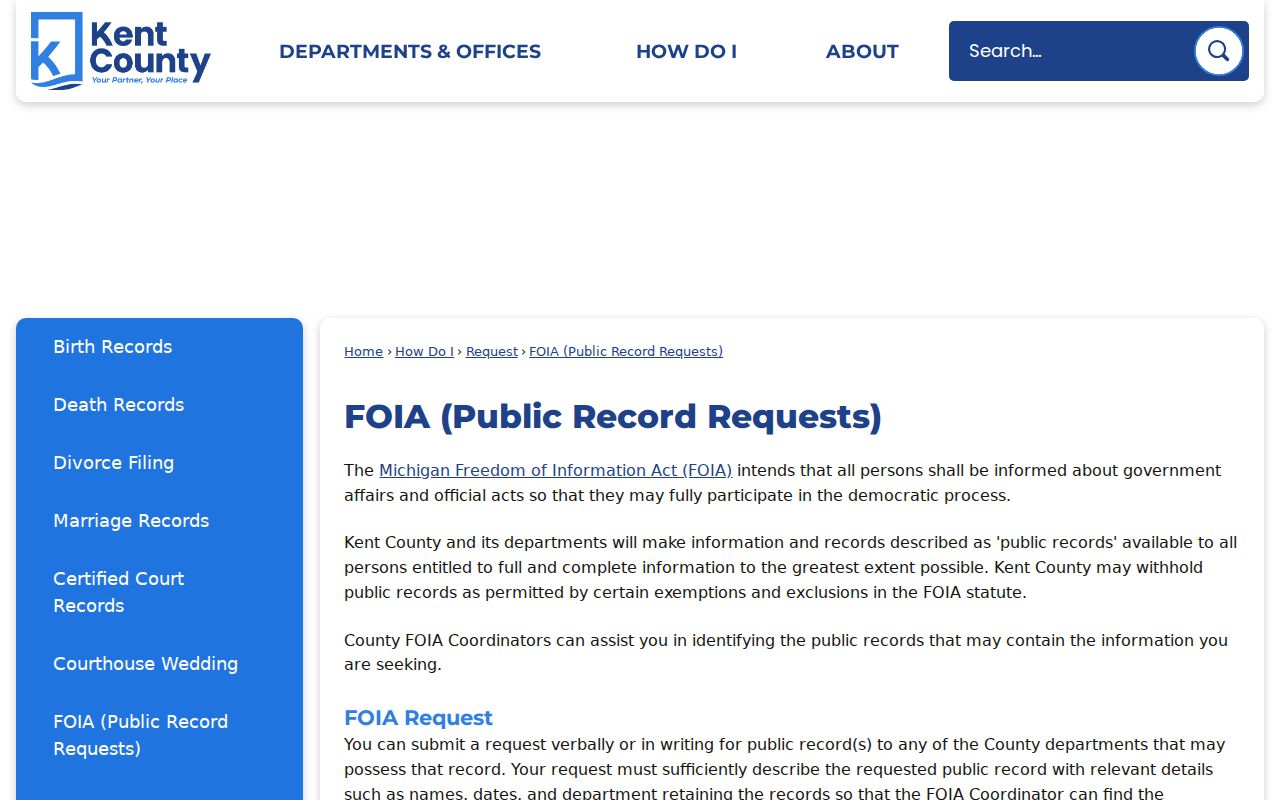 Grand Rapids residents directory Kent County FOIA request information