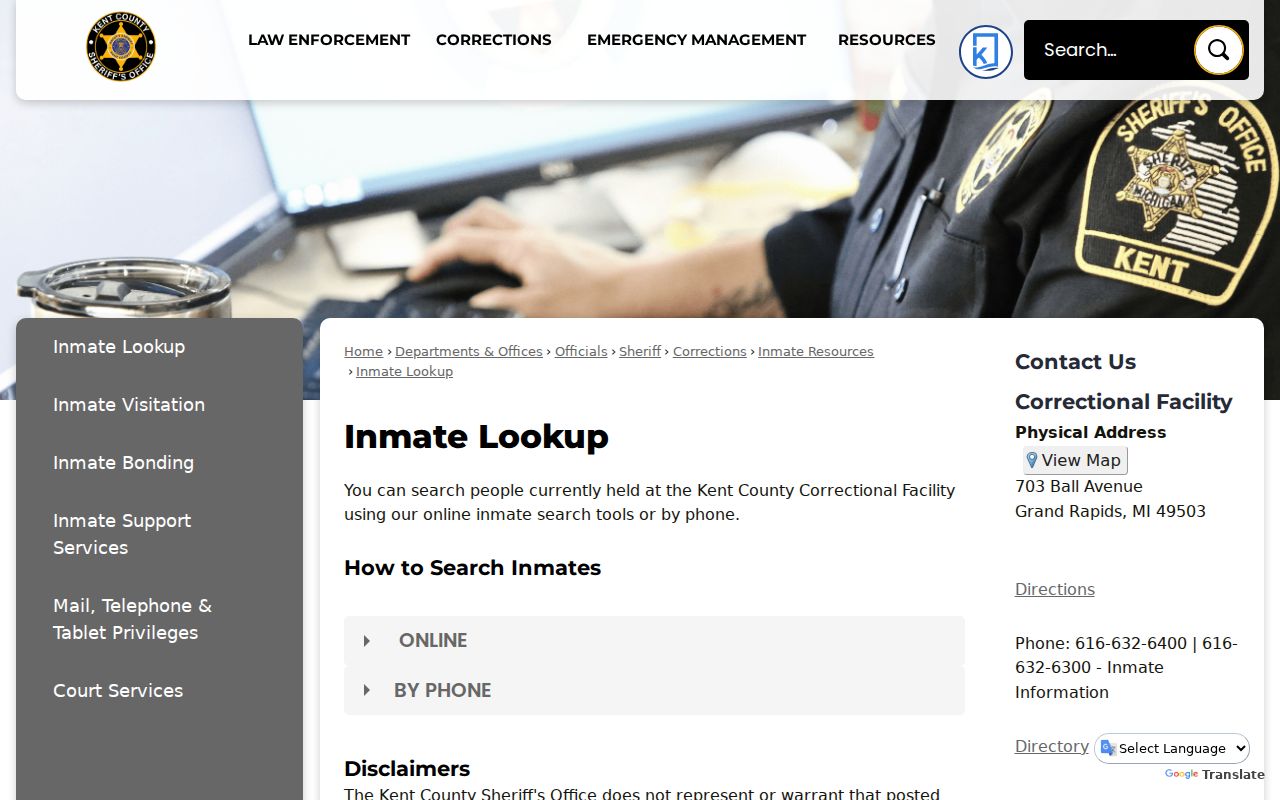 Grand Rapids resident lookup Kent County inmate lookup page