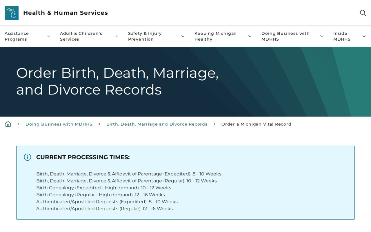 Grand Rapids resident lookup Michigan vital records ordering page