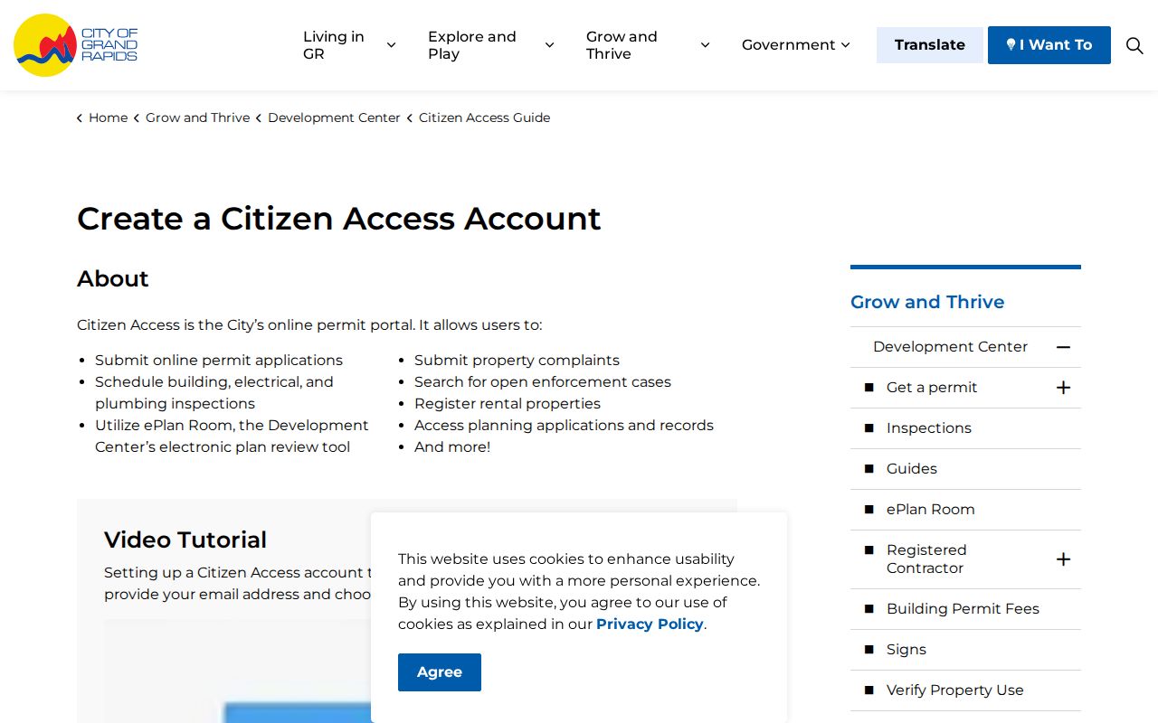 Grand Rapids Citizen Access guide for searching property permits and records