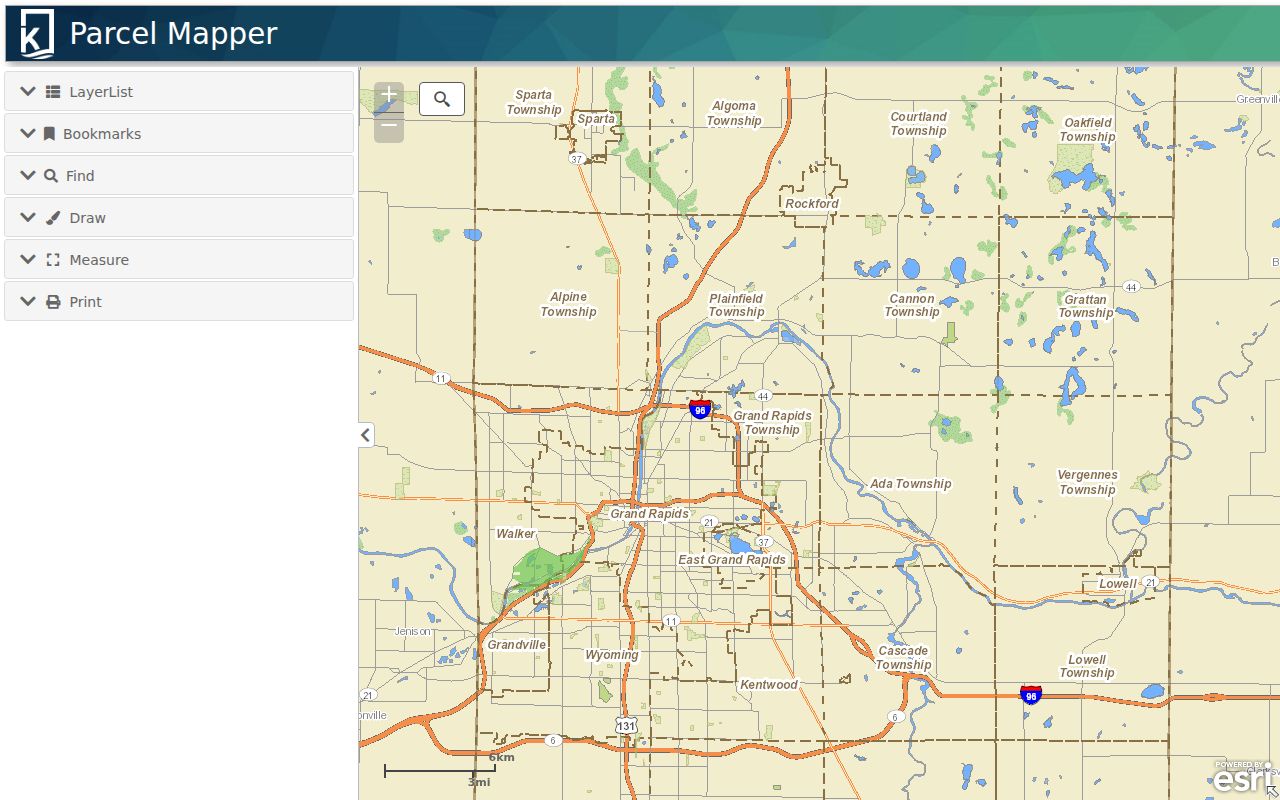 Kent County Public Viewer parcel map for Grand Rapids street and parcel research