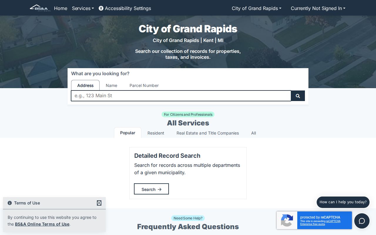 Grand Rapids ZIP code directory BS&A address name and parcel search modes